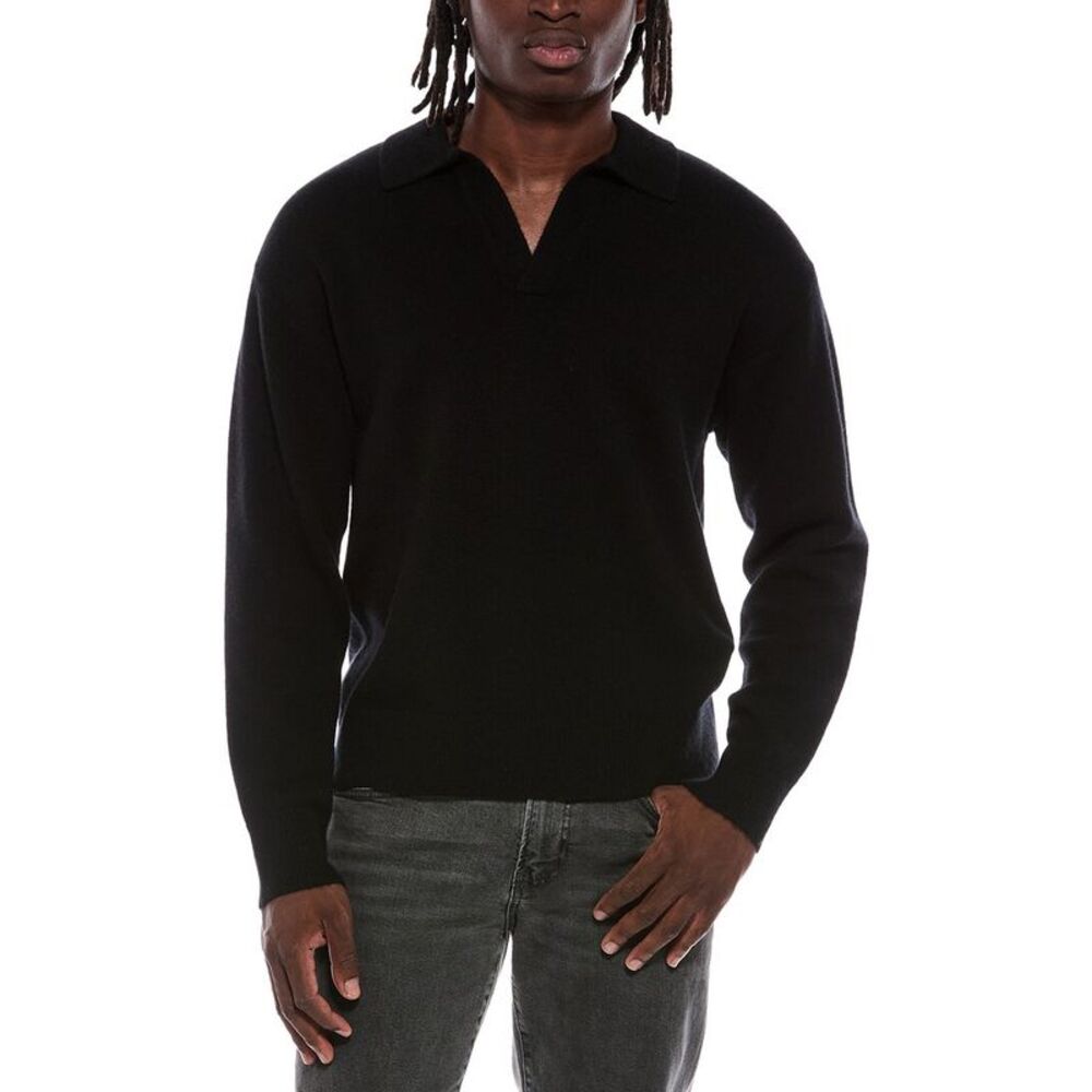 Helmut Lang Mens  Brushed Wool & Cashmere-Blend Polo Sweater, Black